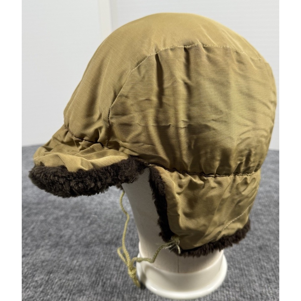 Vintage Eddie Bauer Hat Beige Goose Down Fleece Lined Trapper Hunting Cap.
